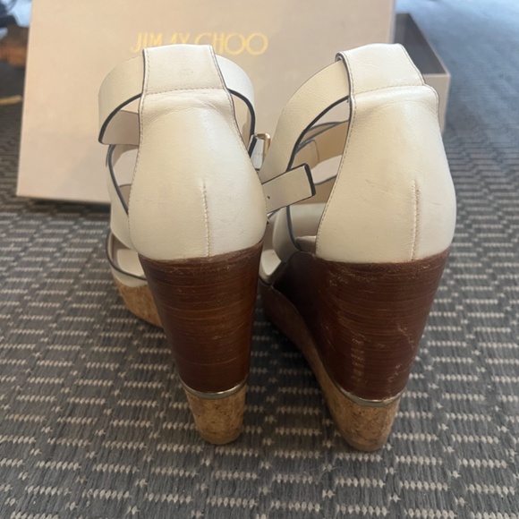 Jimmy Choo Nate Leather Cork Wedges - Latte Mix - Picture 5 of 6